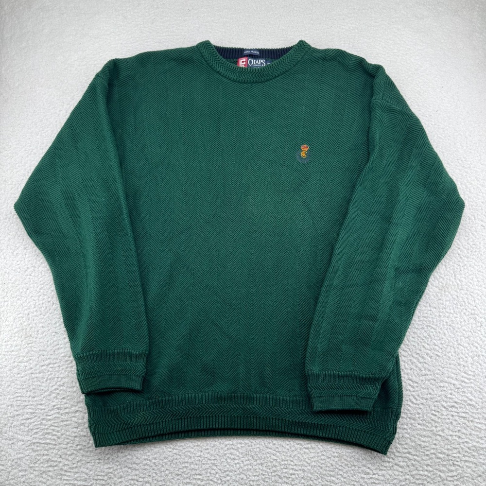 Vintage Chaps Ralph Lauren Knit Sweater Mens XL Green Hand Framed Heavyweight